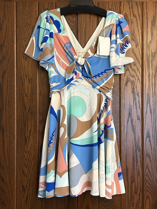 Emilio Pucci Dresses & Skirts - Emilio Pucci Pastel Acapulco Print Silk Tie-Front Mini Dress, Size 10